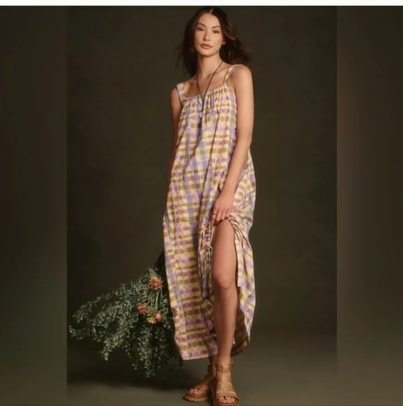 Daily Practice Plaid Halter Midi Dress in Lavender and Yellow - Picture 3 of 14